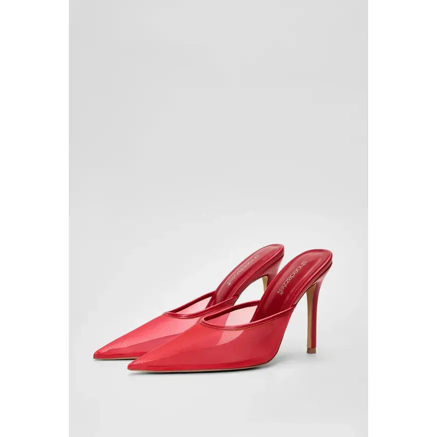 JUSTFAB Women's Mesh Stiletto Mule Pumps Pointed Toe Slip-On Dress Heels Wedding Guest Party Shoes 4.12" Slim Tall Stiletto Heel Sharp Backless Slip-On Evening Heels Summer Sandals