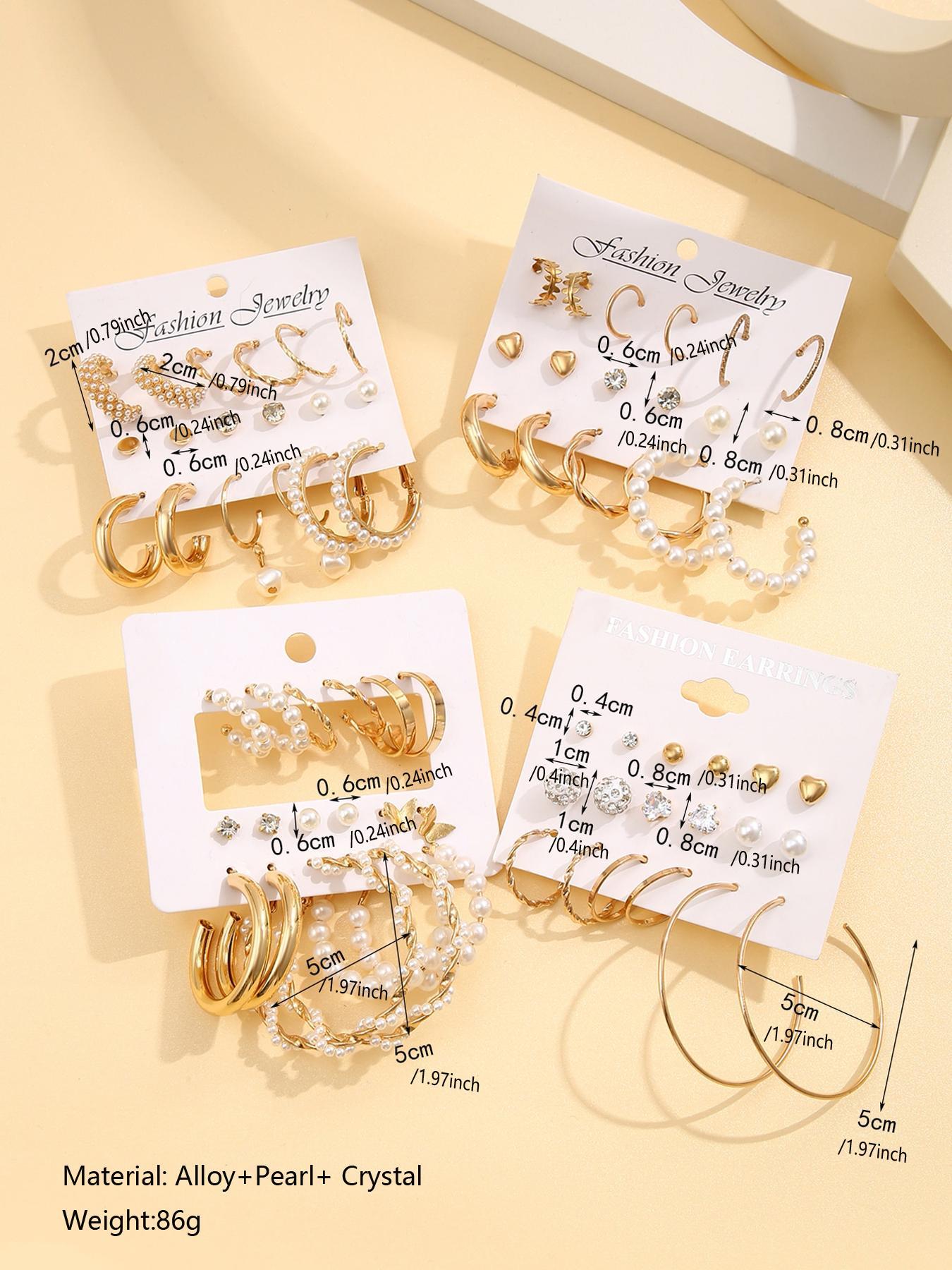 Mixed Shape Elegant Rhinestone & Faux Pearl Decor Dangle Earrings Set, Fall Geometry Hoop Earrings Set, Fashion Vintage Jewelry for Women & Girls for Back To School, Fall Freshness, Girlfriend Gifts