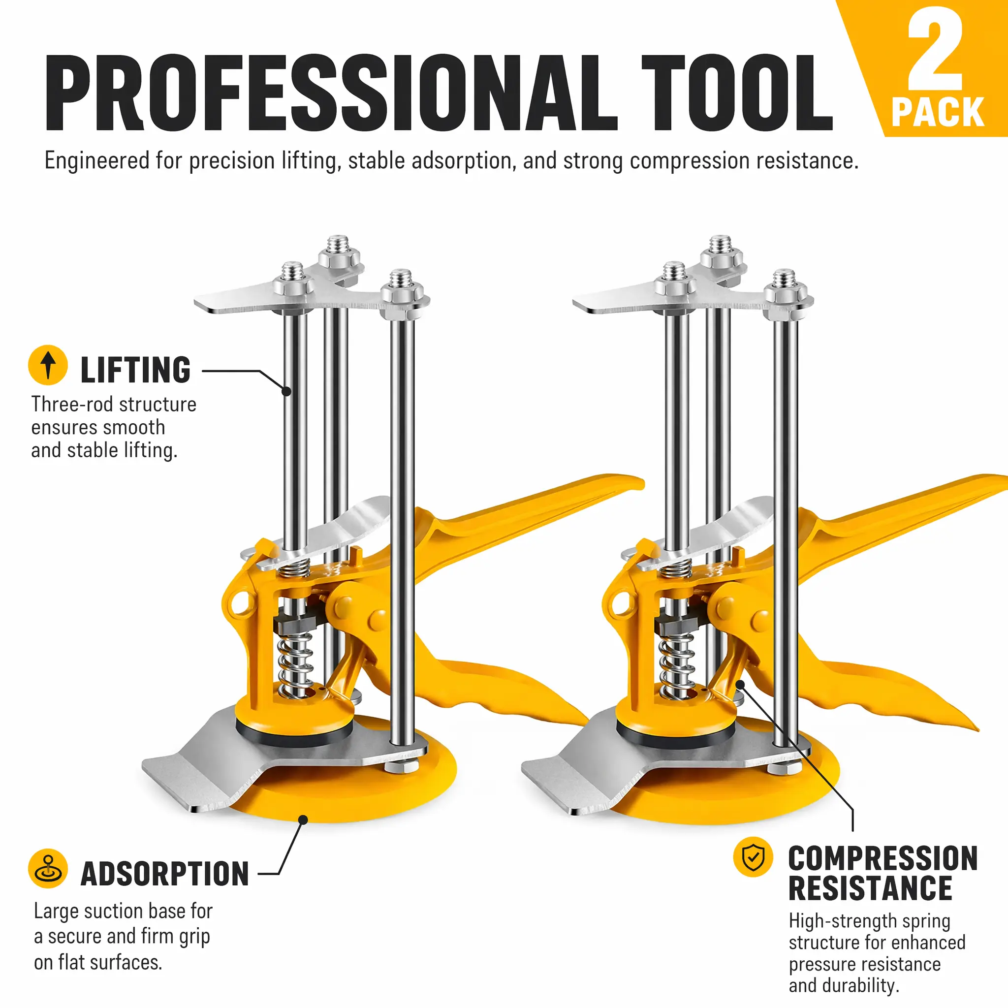 2-Pack Steel Floor Tiling Height Lifting Leveling Tools (2 Tools) - Strong Suction Base, Grip Handles, 1-10cm Precise Adjustment Masonry Helper for Tilers, Home Renovation, Two Tools