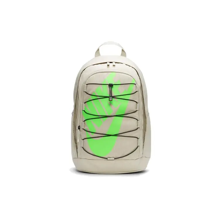 Nike Hayward 2.0 Backpack for Students and Couples – Bold Logo, Contrasting Strap Design in Stone Gray and Impact Green