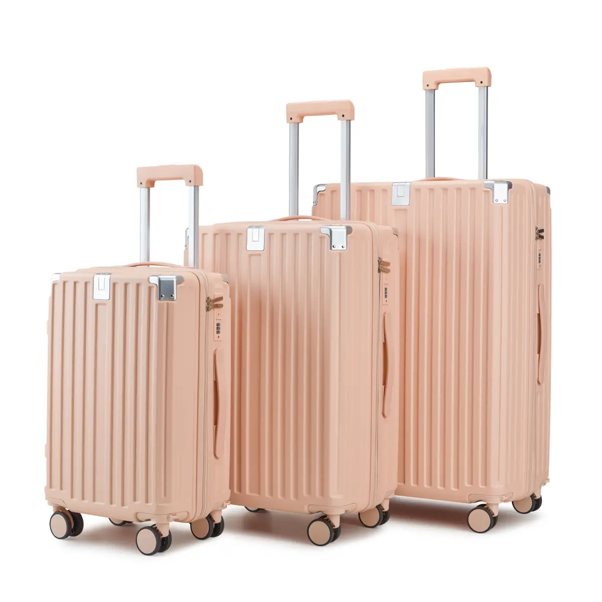 3-Piece ABS Hardside Luggage Set, Multifunctional Travel Suitcases | TSA Approved Combination Lock, Smooth Removable Silent Spinner Wheels, Adjustable Telescopic Iron Pull Handle Pink