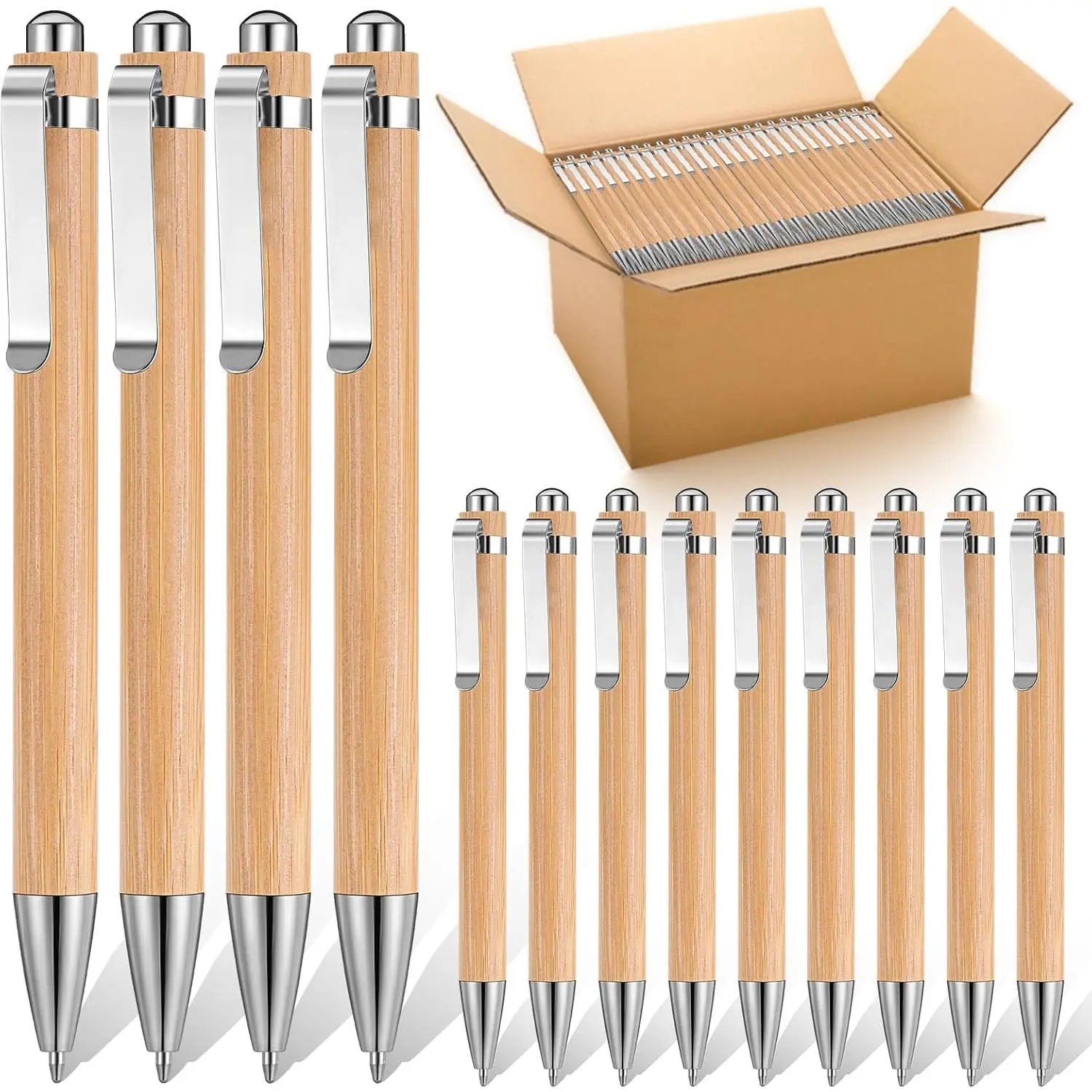 100 count  Pens Bulk Wooden Retractable Ballpoint Pen Black Ink 1mm Engraving Pens Customizable  Pen for Men Women  Office School Employee Writing Signature Journaling