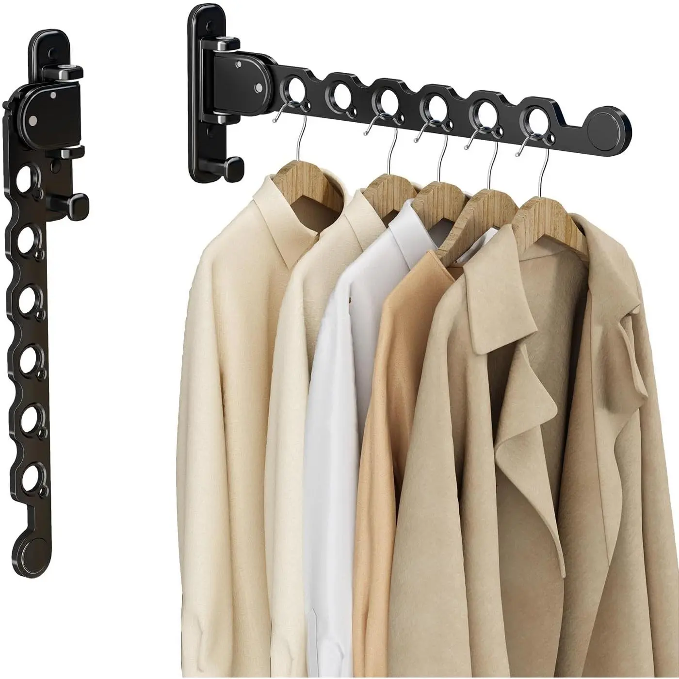 Wall Mounted Clothes Hanger Rack Folding Wall Mounted Clothes Hanger for Laundry (Black)