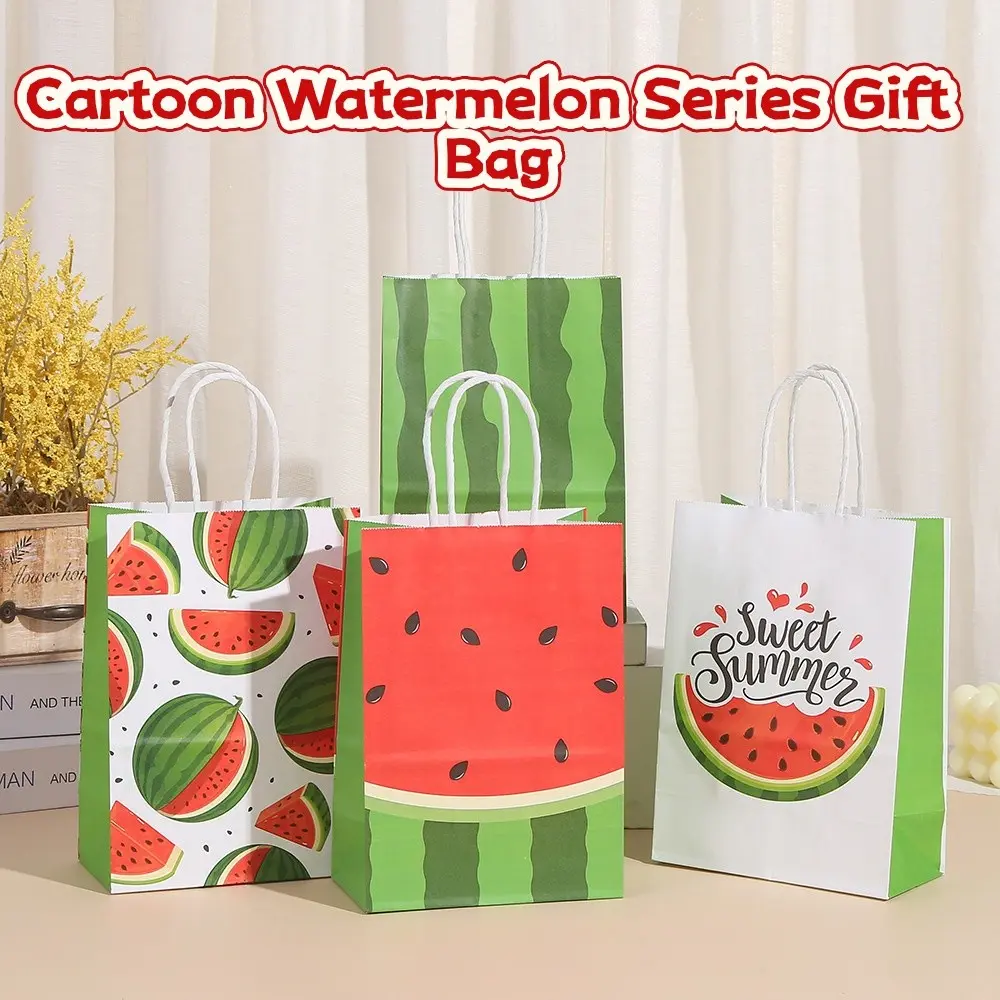 12pcs/24pcs Cute Cartoon Watermelon Gift Bags, Handle Paper Bags, Paper Gift Bags With Handles, Party Candy Bags, Shopping Bags, Holiday Party Gift Bags, Gift Wrapping Supplies