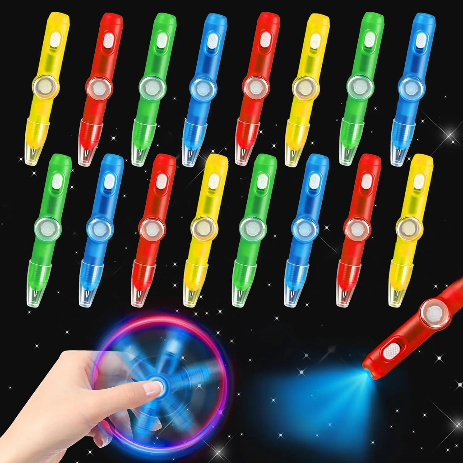 24PCS Glow Fidget Spinner Pens Party Favors for Kids 8-12 Goodie Bags Stuffers Classroom Kids Prizes Bulk Toys for Toddlers Light Up Spinning Pens Treasure Chest Birthday Back To School Return Giftsfidget toys