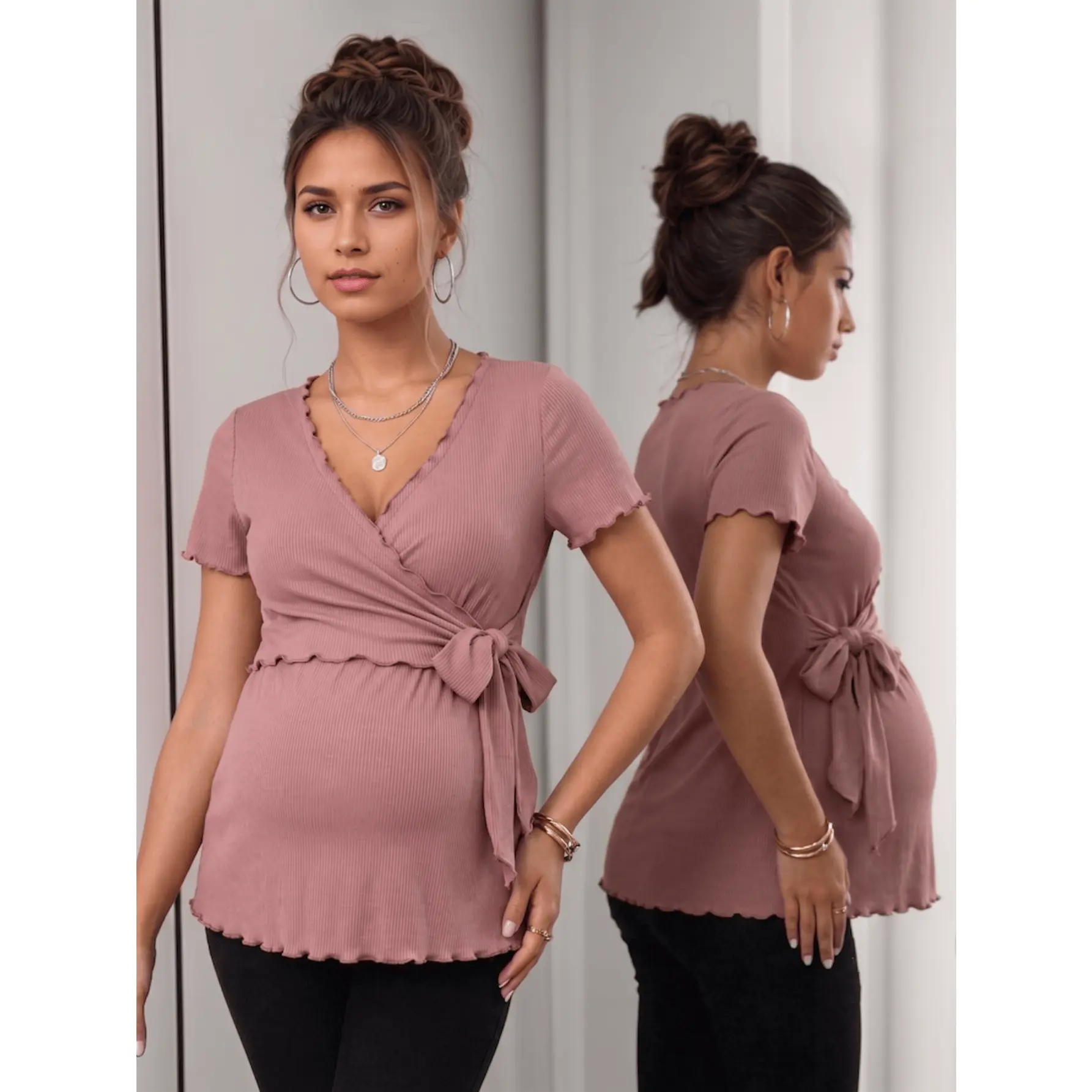 Pregnancy clothesWomen's Maternity Clothing - V-Neck, Short-Sleeve, Breastfeeding-Friendly, Casual Fit, Cute Summer Sportswear Dress for Pregnancy (V Neck Nursing Option)