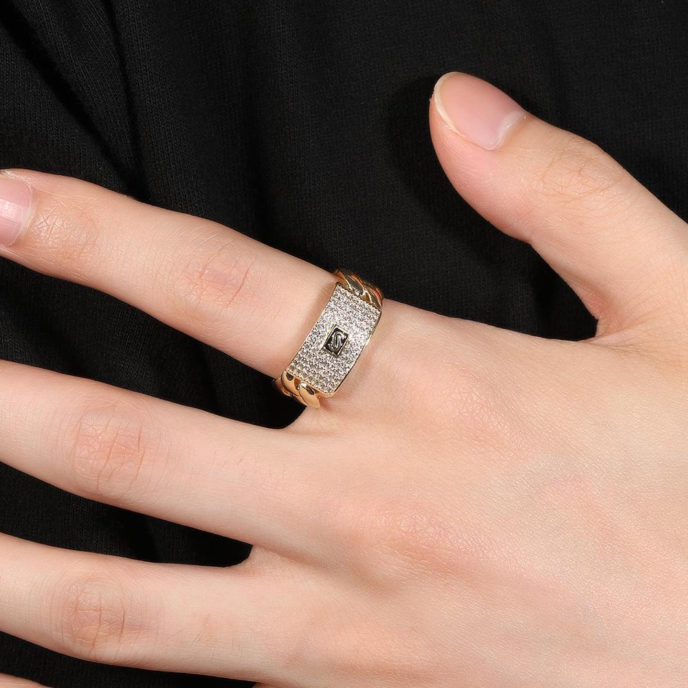 New Technology Anti-Rust 14K Gold Iced Ring| Hip Hop CZ Diamond Chain Ring for Men gf promise