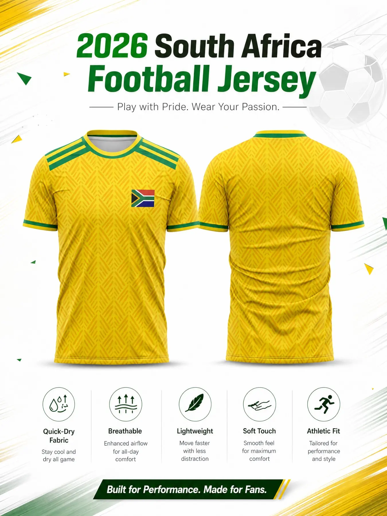 2026 South Africa Bright Short Sleeve High-Performance T-Shirt, Moisture-Wicking, Quick-Dry, Breathable, Lightweight, Durable