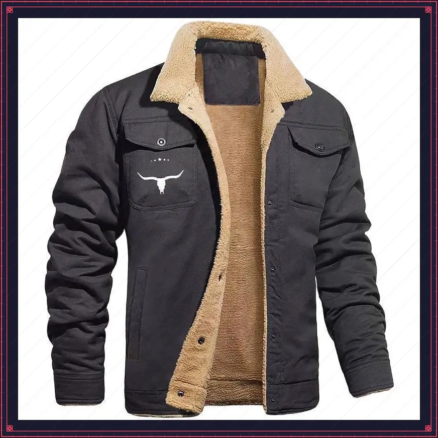Men's Retro Western Winter Wool Jacket Warm Wool Lining Jacket Collar Work Jacket Sherpa Lining Truck Jacket Front Zipper CasualGift