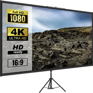 VEVOR Tripod Projector Screen with Stand 70 inch 16: 9 4K HD Projection Screen Stand Wrinkle-Free Height Adjustable Portable Screen for Projector Indoor Outdoor for Movie, Home Cinema, Gaming, Office
