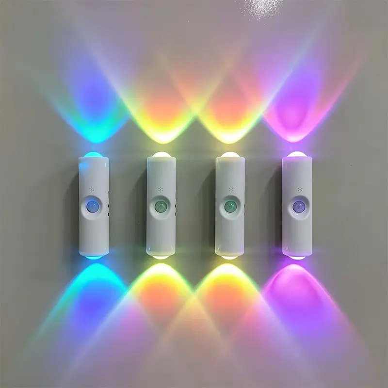 4 Pack Portable Wall-Mounted Night Light, USB Rechargeable Magnetic LED Wall Lamp, Motion Sensor Night Light, 7-Color Battery-Powered Wall Lamp, Suitable for Hallway, Bedroom, Bathroom, Living Room