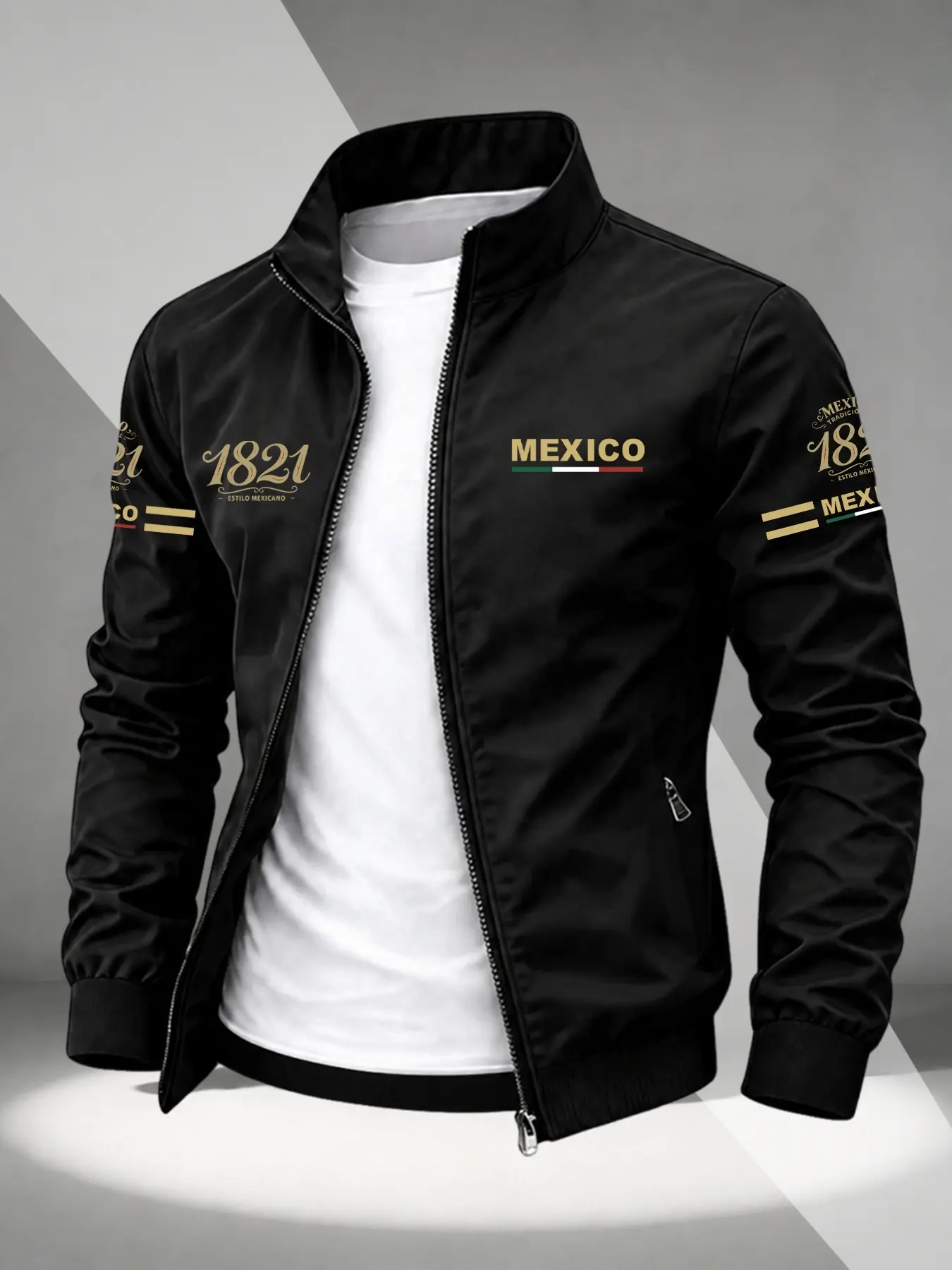 American Style Ethnic Stand Collar Long Sleeve Jacket for Men, Waterproof Lightweight Zipper Design, Daily Streetwear Print Coat