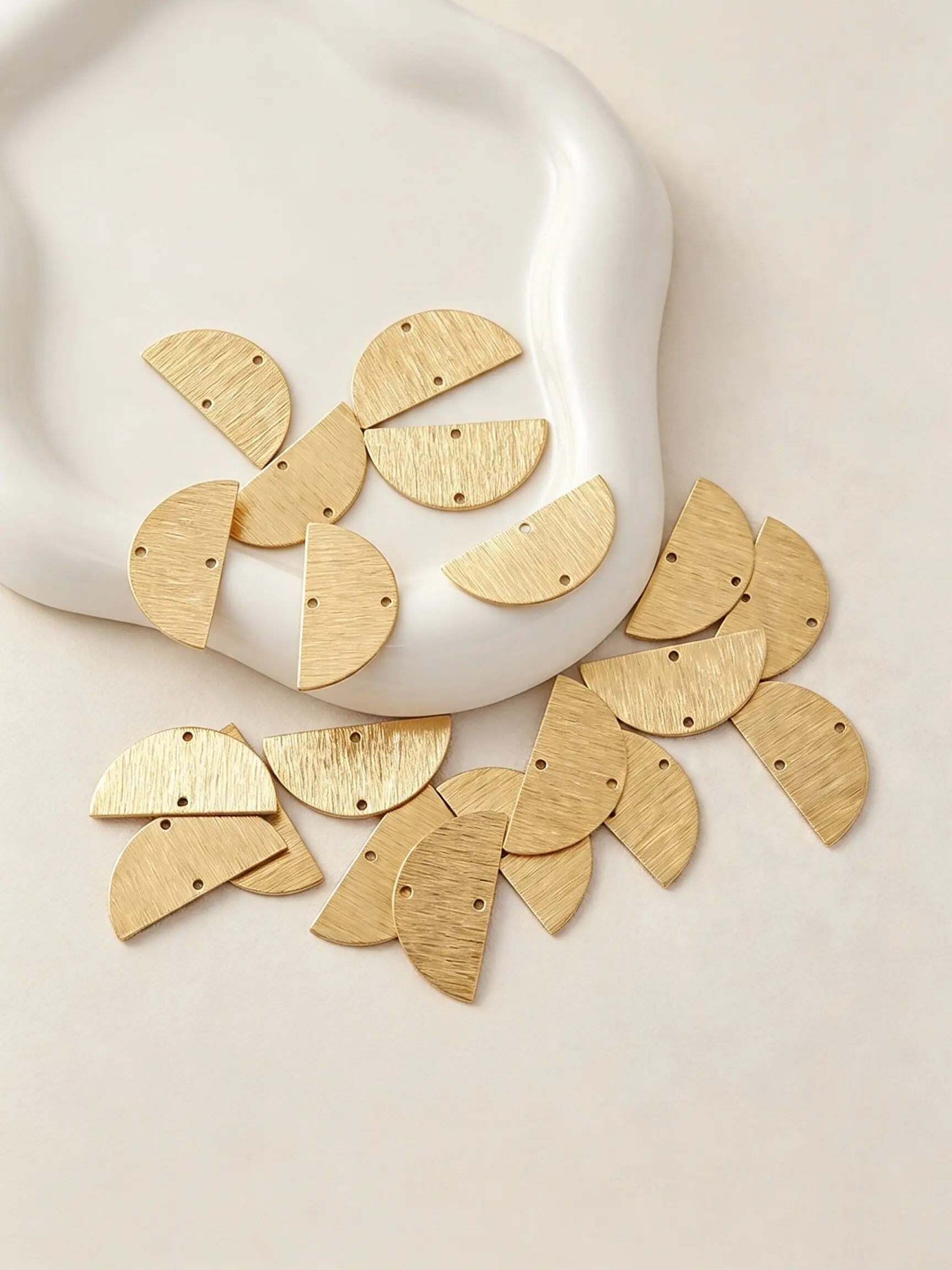 10pcs Brushed Raw Brass Half Circle Charms, 2 Holes Semi Circle Metal Connectors, Minimalist DIY Dangle Earring Jewelry Making Findings