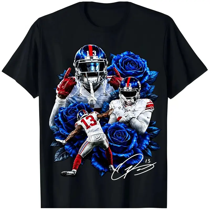 Odell Beckham Jr. Blue Roses Graphic Tee - Unisex Giants Fan Streetwear, Signature Wide Receiver Football Game Day Sports Top Apparel Merch
