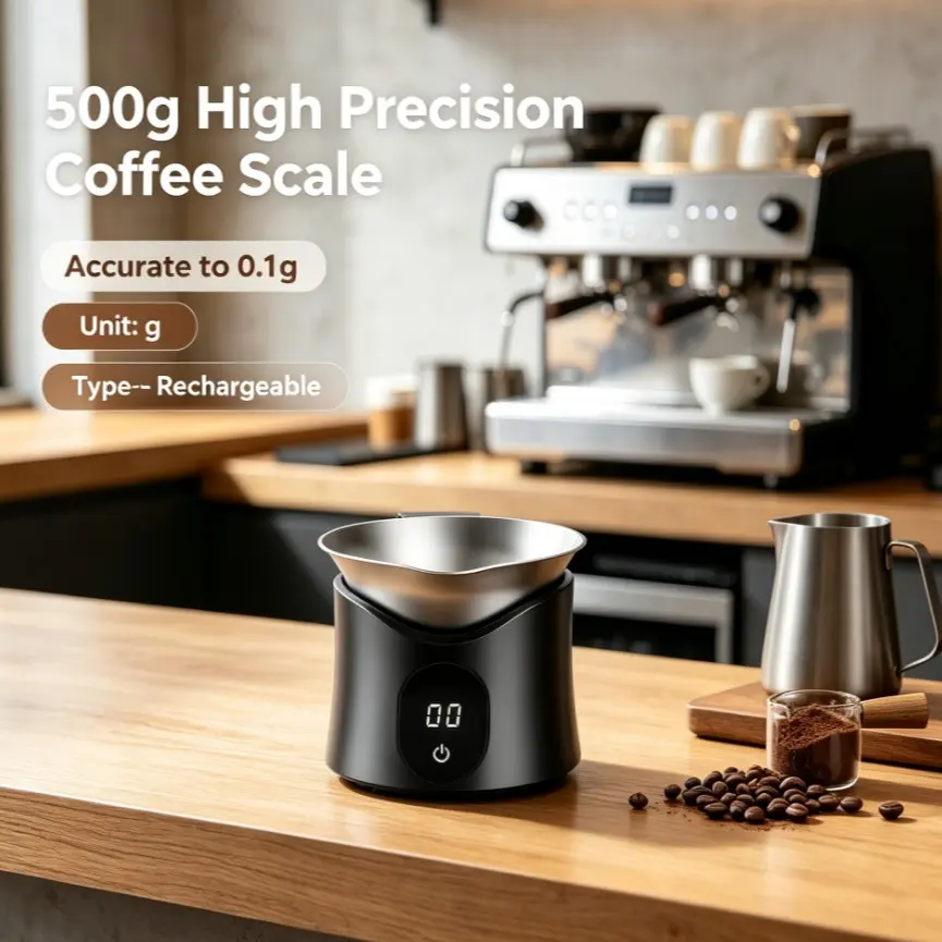 Mini Coffee Dosing Electronic Scale, 500g/0.1g Precision, LED Display, 100ML Stainless Steel Cup, Type-C Rechargeable, Portable Barista Scale