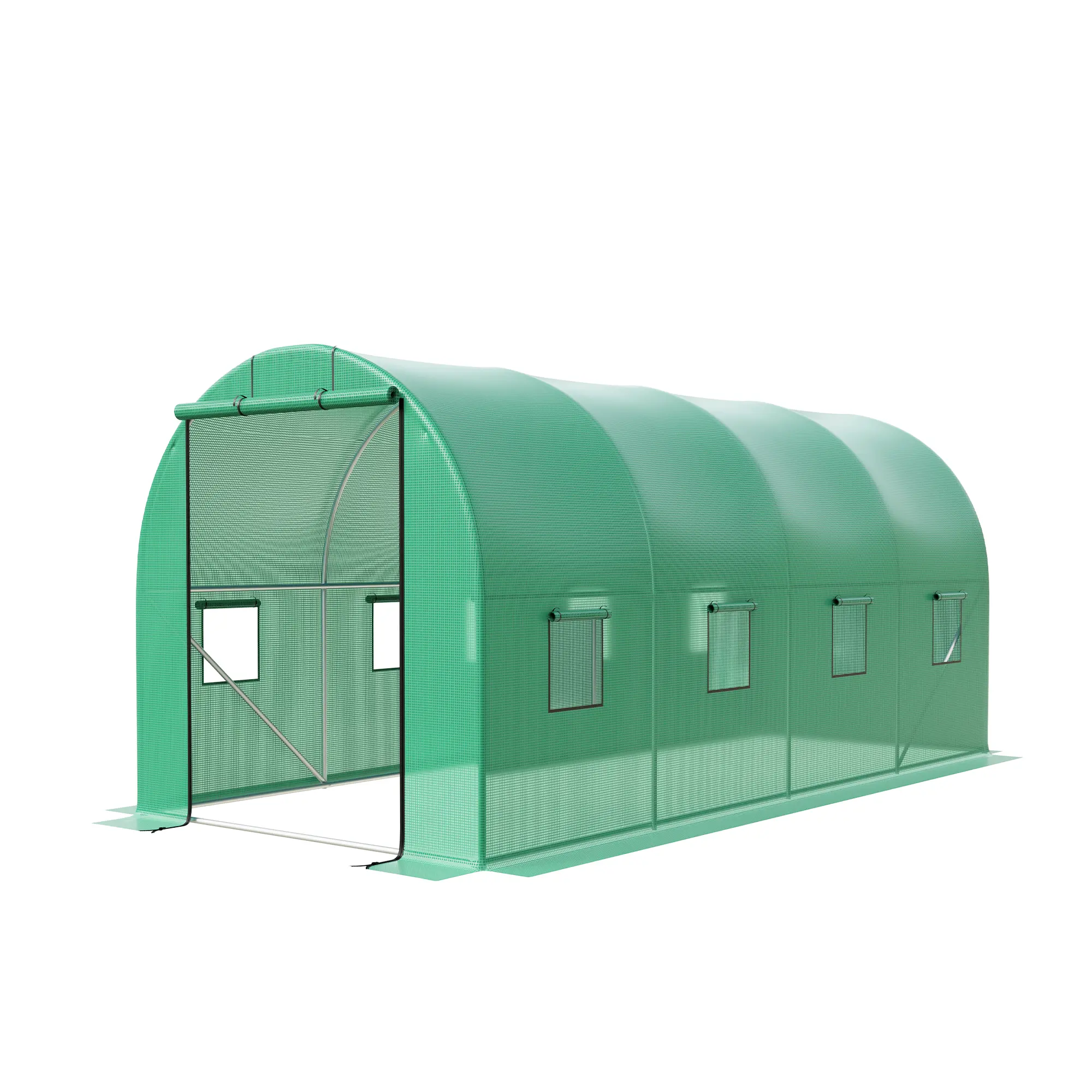 Heavy Duty Galvanized Steel Frame Walk-In Tunnel Greenhouse 15x7x7 ft – Durable Waterproof PE Cover – 8 Mesh Roll-Up Windows – Roll-Up Door for Outdoor Backyard Gardening, Year-Round Plant Cultivation