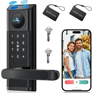 Video  Lock with Camera & Doorbell, 5-in-1 Keyless Entry Door Lock with Handle, Fingerprint+Keypad Code+App Remote Control+IC Card, Auto Lock,   Deadbolt for Front Door, Apartment