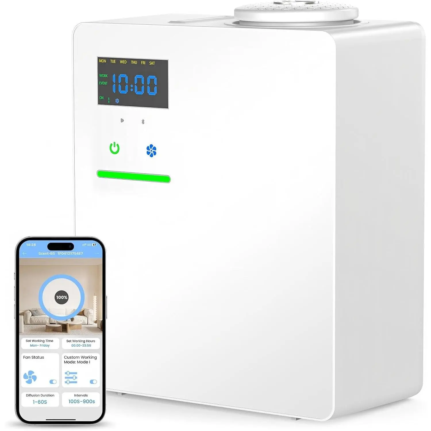 XEITIN Waterless Essential Oil HVAC Fragrance Diffuser, 5000 Sq.Ft Coverage, 200ml Cold Air Scent Machine with Bluetooth Control, Quiet No-Heat Humidifier for Home, Office (White)