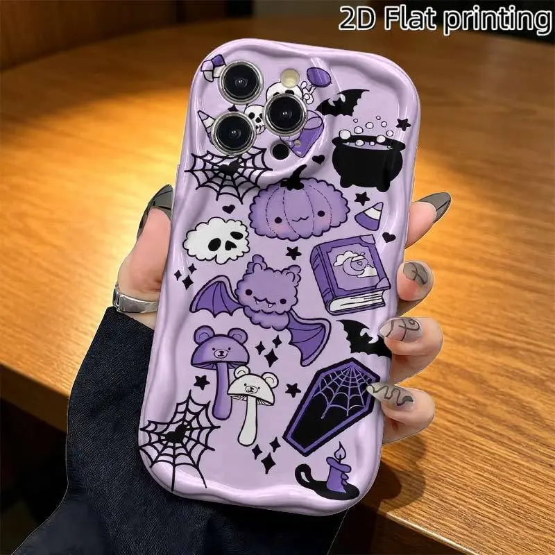 Purple Halloween cute sticker set pattern, compatible with iPhone 17/16/15/14/13/12/11/X/XS/XSMAX, drop-proof and scratch-resistant, holiday gift, perfect for friends, family, or yourself