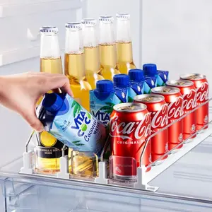Adjustable Width Refrigerator Organizer Rack, Automatic Push-Out Beverage Holder for Beer, Cans, Water Bottles, Versatile Easy Storage Solution
