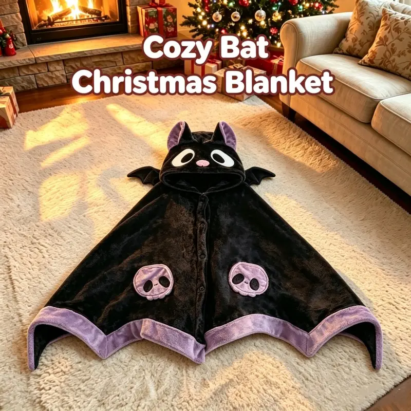 summerween-Unisex Wearable Blanket Bat Hooded Cape, Extra Large Soft Cozy Plush Thickened Cape, One Size Fits All, Perfect Holiday Gift, Halloween Christmas Gift