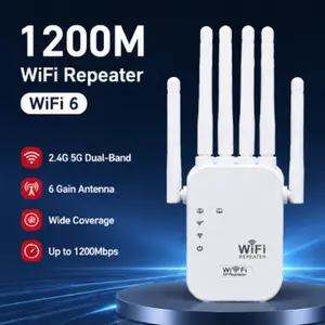 WiFi Extender 1200Mbps Dual Band 2.4GHz 5GHz Signal Booster 6 High Gain Antennas Long Range Coverage
