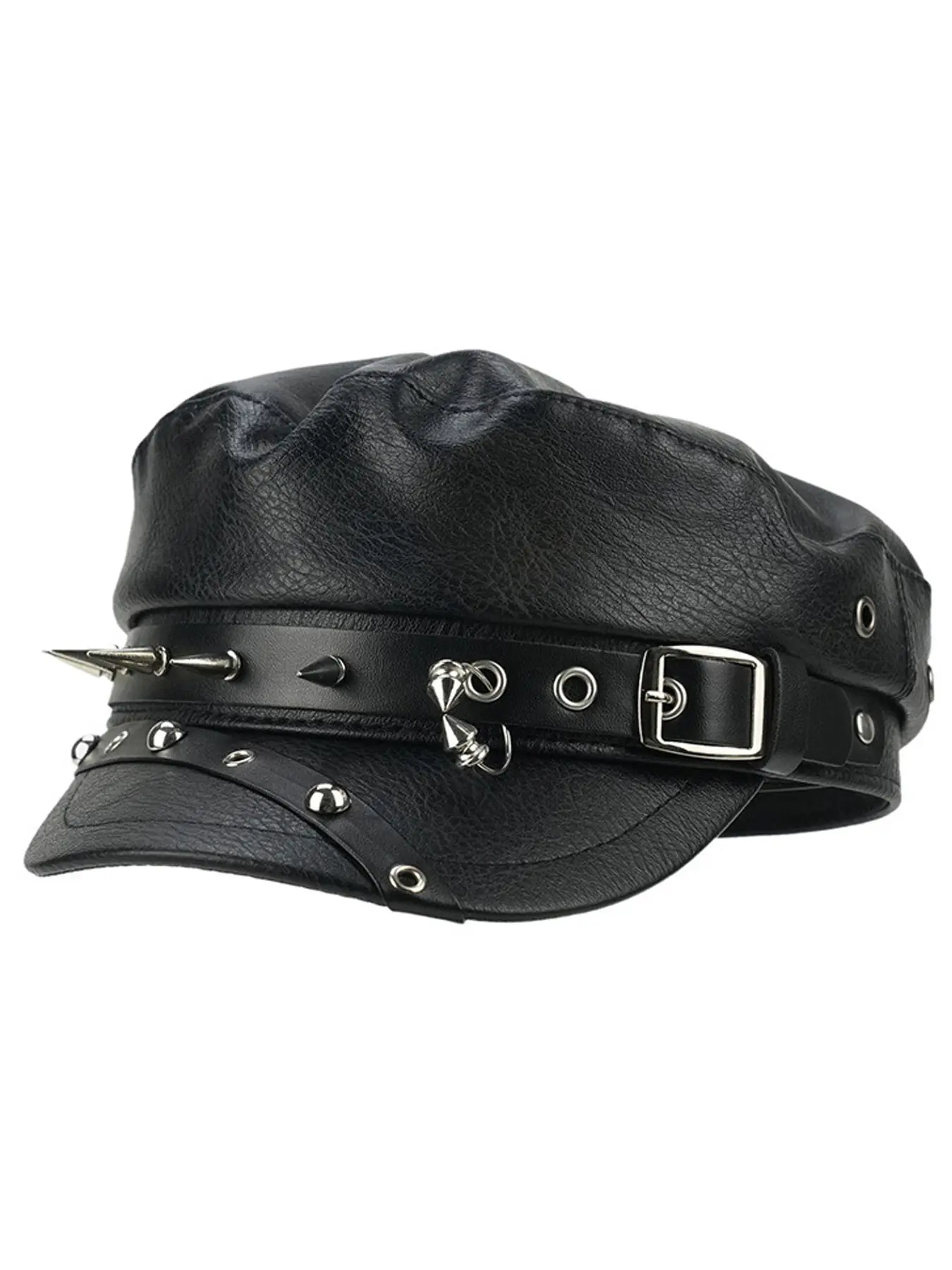 Fashion Punk Hats Real Leather Biker Cap Causal Steampunk Rivet Hat Fitted Cool Hats