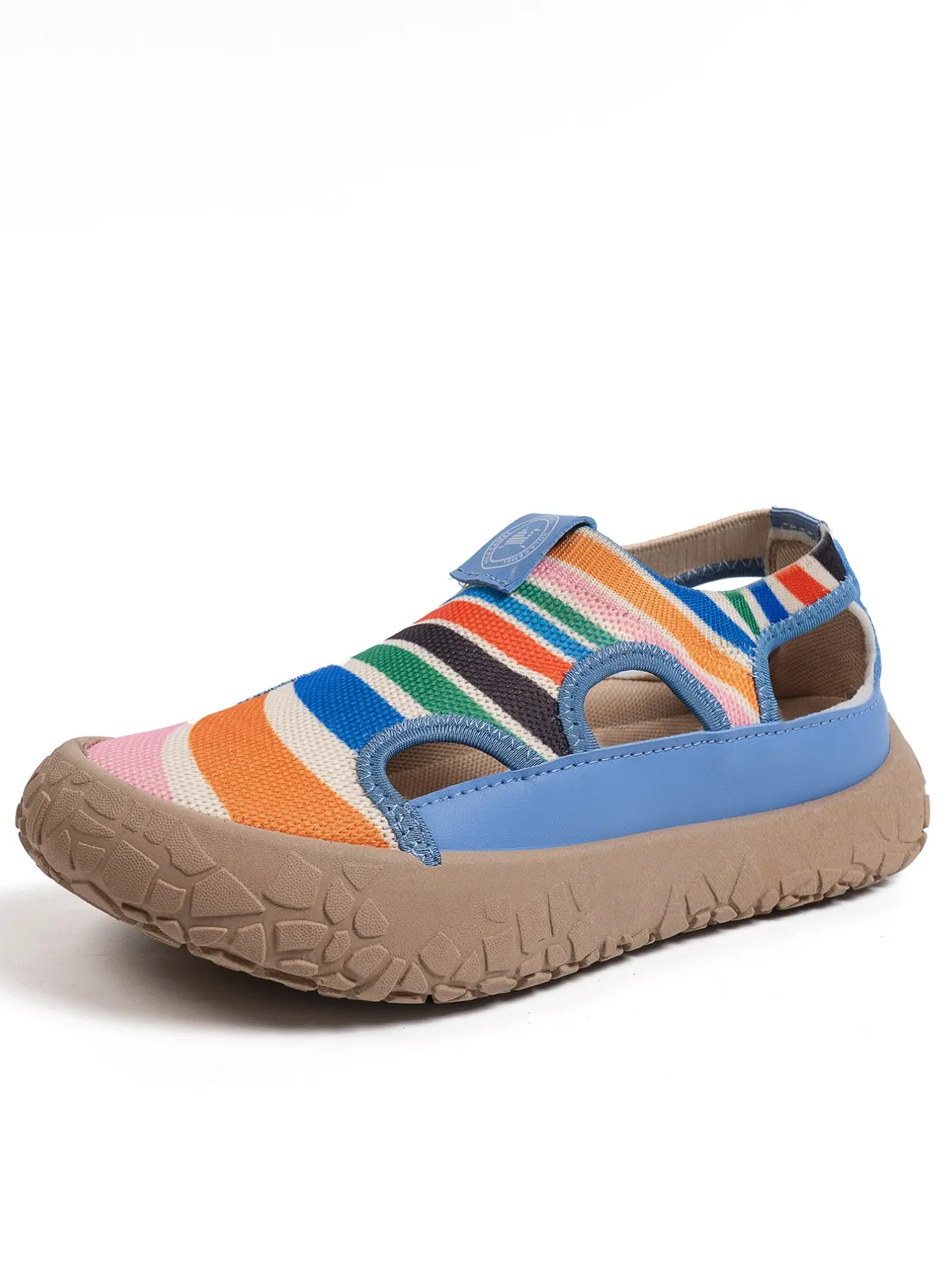 Women's Fall New Round Toe Striped Mesh Fashionable Casual Sandals, Outdoor Hiking Beach Shoes, Fashion Casual Low Heel Comfortable Flat Slippers