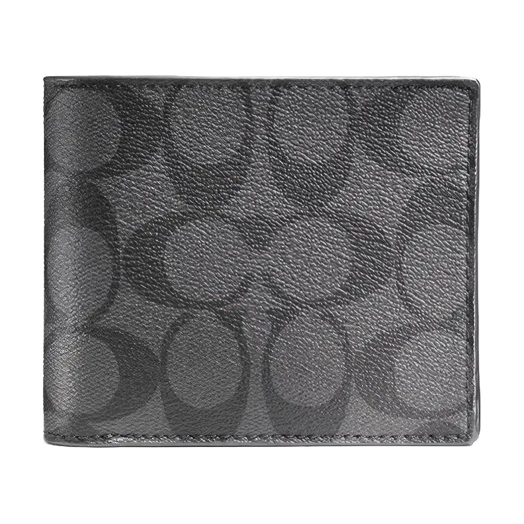 COACH 3-in-1 Wallet for Men: Embossed Signature Coated Canvas Fold-Over Wallet with Detachable Compartment, Black Verifiable, with credentials and supporting global authentication