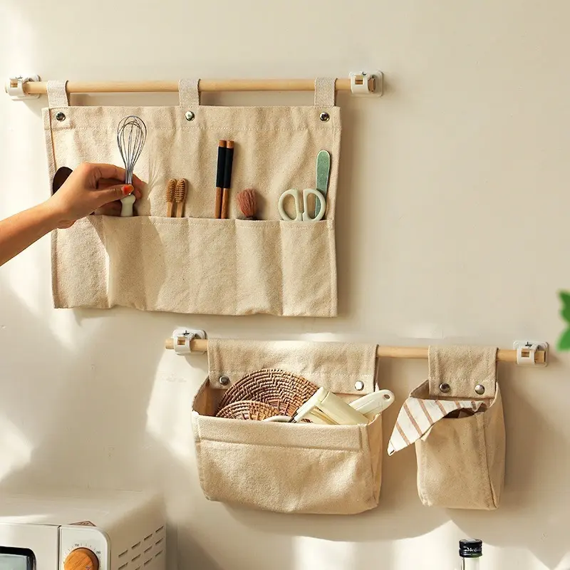 Punch-Free Over-Door Oxford Fabric Wall Hanging Storage Organizer - Medium No-Punching Fabric Hanging Bag for Household Items, Cabinet Tool Holder, Kitchen Sundries & Daily Use Small Item Pocket Bag