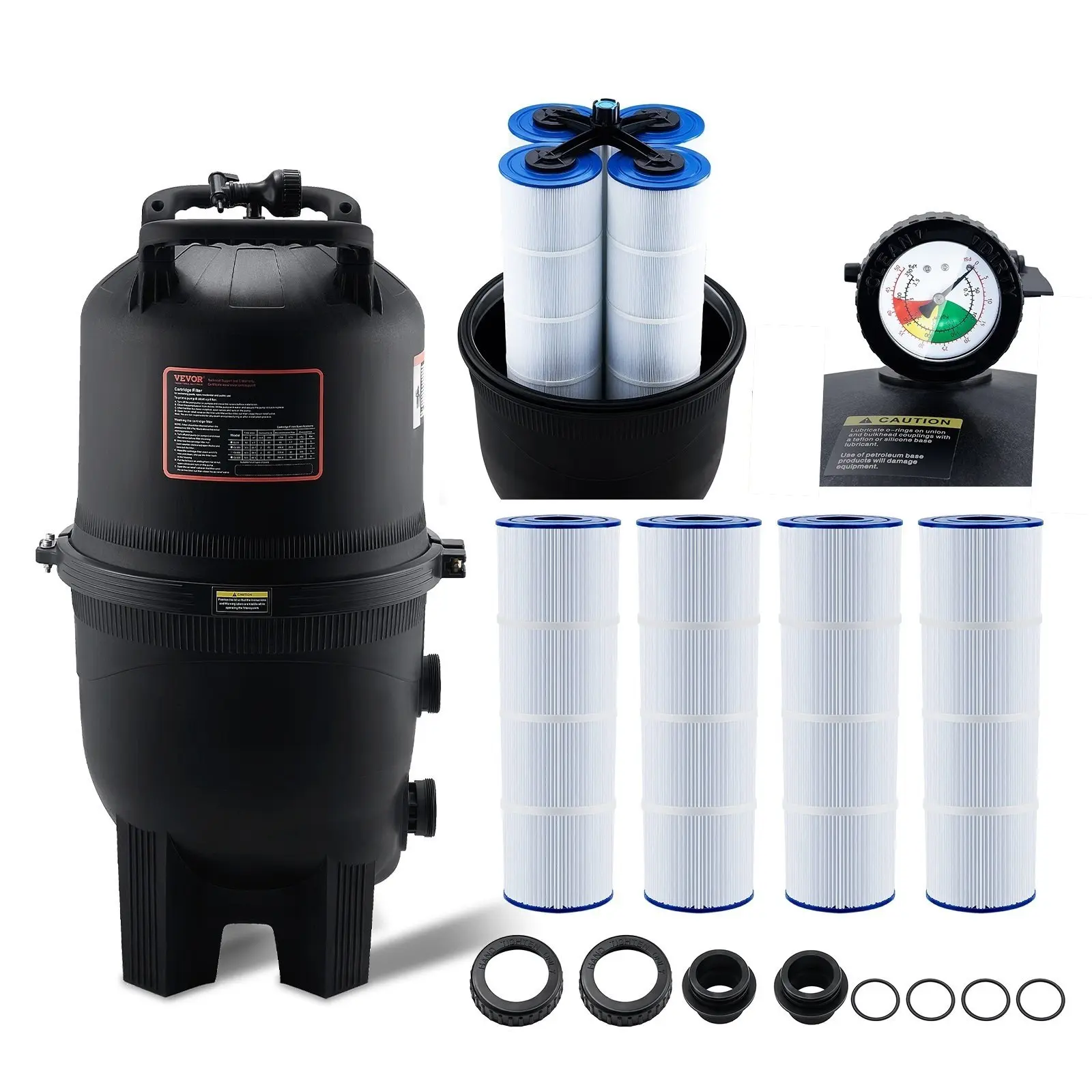 VEVOR Cartridge Pool Filter, 325Sq. Ft Filter Area Inground Pool Filter, Above Ground Swimming Pool Filtration Filter System with Upgrade Filter Leak-proof, for Hot Tubs, Spa, Inflatable Pool