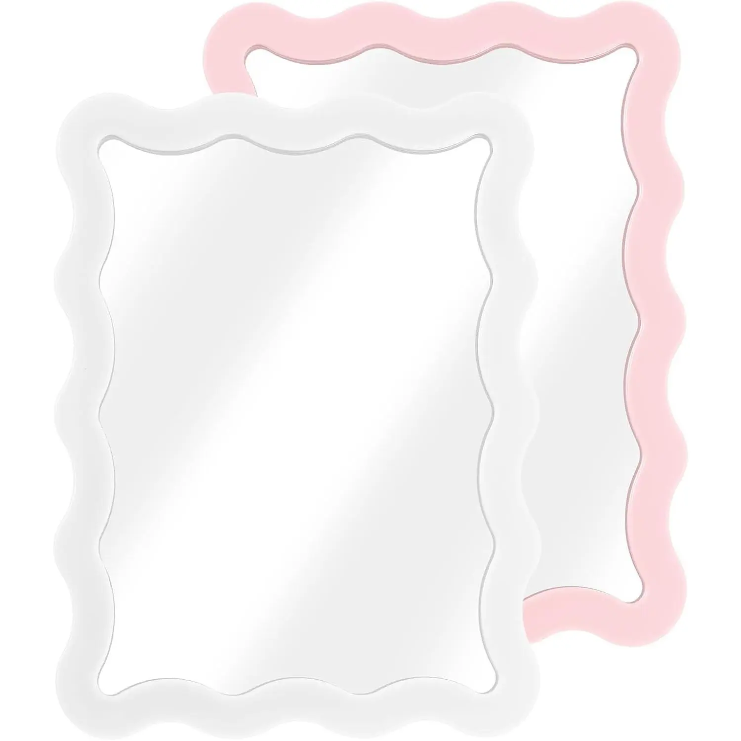 2 Pcs Magnetic Locker Mirror 5"x7" Real Glass,Pink, White | Scalloped Frame, Magnetic Backing for Cabinet Locker, Office School Decor, Makeup Mirror for Teens, Cute Accessories