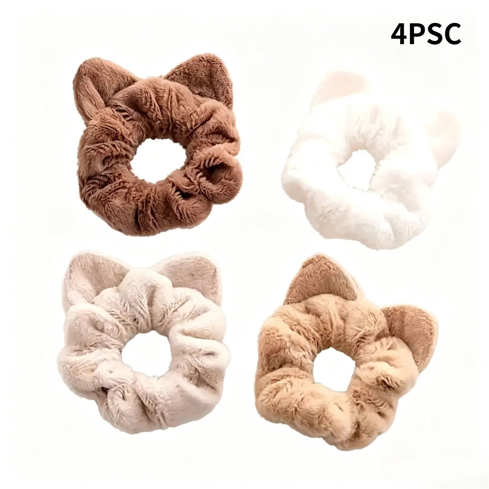 Cute Plush Cat Ear Design Hair Tie for Ponytail Hairstyle, Ponytail Holders, 4 Counts/set Hair Scrunchies, Hair Accessories for Women & Girls, Minimalist Headwear Suitable for Thick Hair, Christmas Gift, Cute Hair Ties