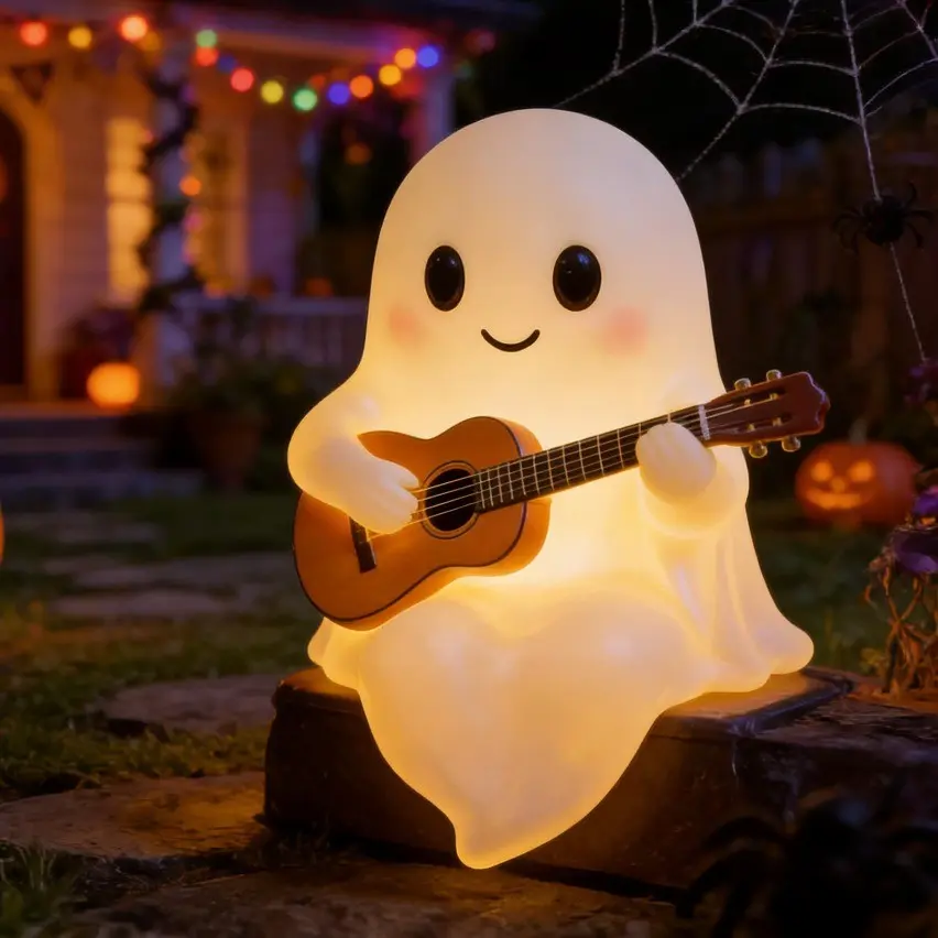 New Halloween Ghost Guitar Night Light, Cute Desk Decor for Reading, Festive Party Decoration, Small Night Lamp for Book Lovers
