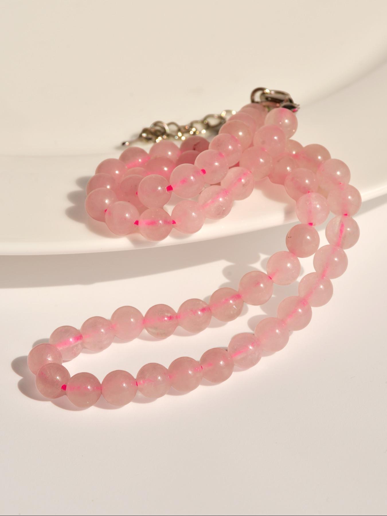 Fashion Simple Natural Pink Crystal Jewelry Set, Including Necklace & Earrings & Bracelet, Casual Jewelry Set for Women, Fashion Accessories for Party, Daily Clothing Decor