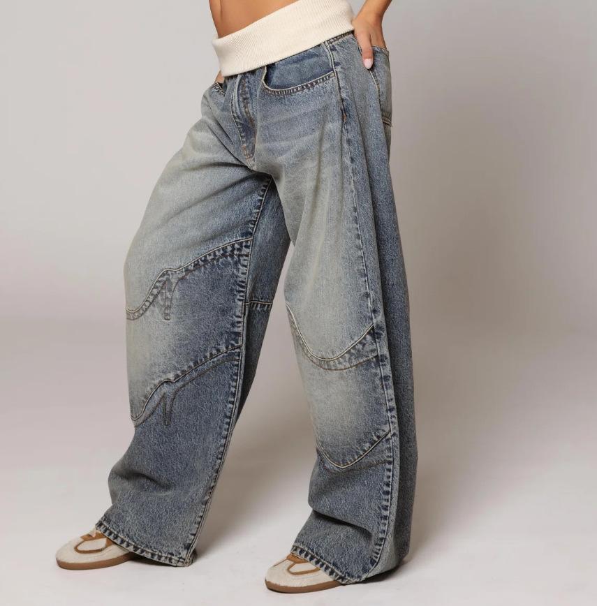 New2025Women's Jeans Pants Fashion Loose Fit Casual Low Rise Denim Pants Y2K Retro Streetwear Vintage American Wide Leg Trousers(Gift)11