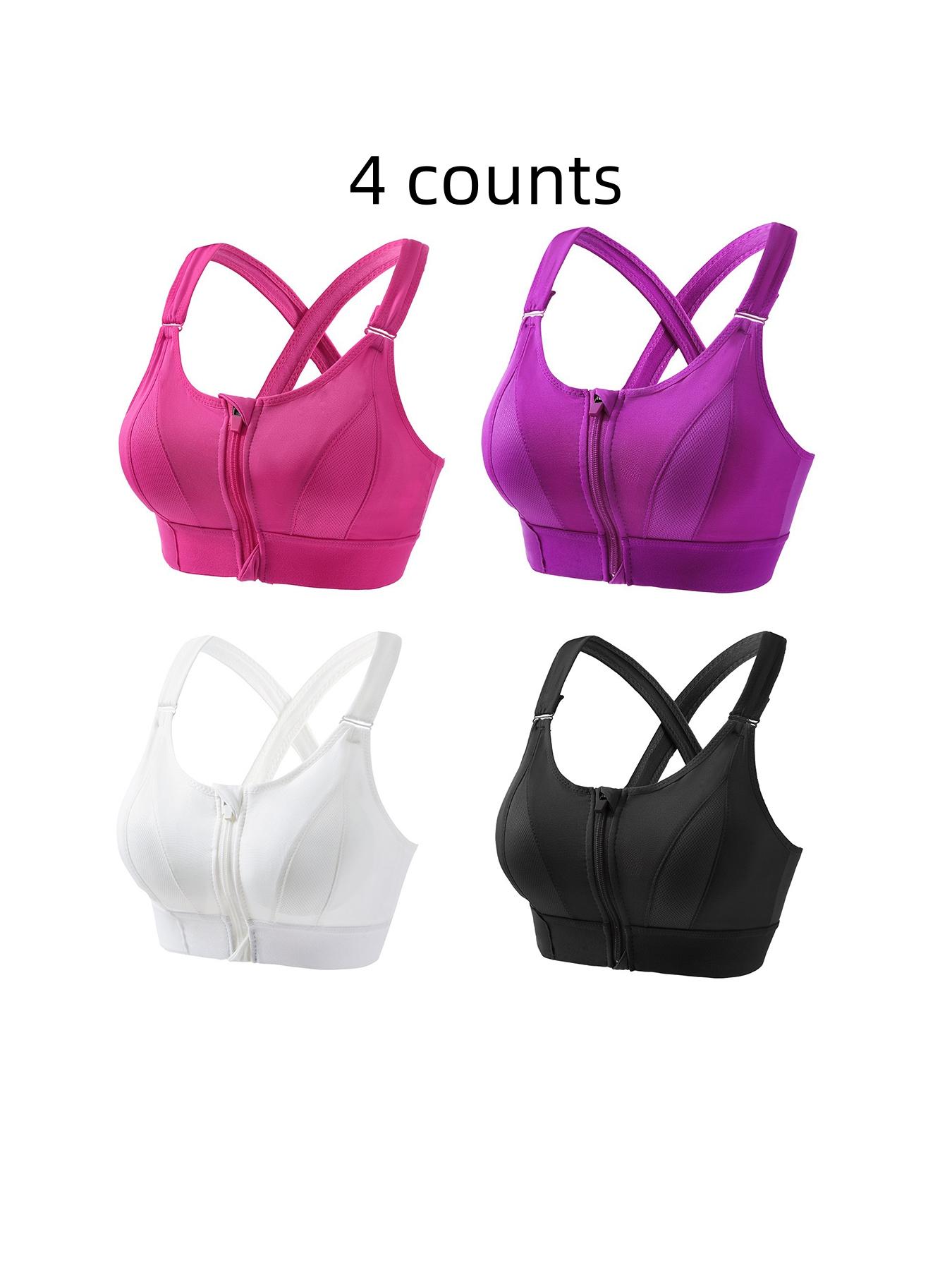 【Plus Size】 Criss Cross Zip Front Sports Bra, Solid Color Breathable Comfortable Athletic Bra, Women's Sport & Outdoor Clothing for Indoor Outdoor Wear