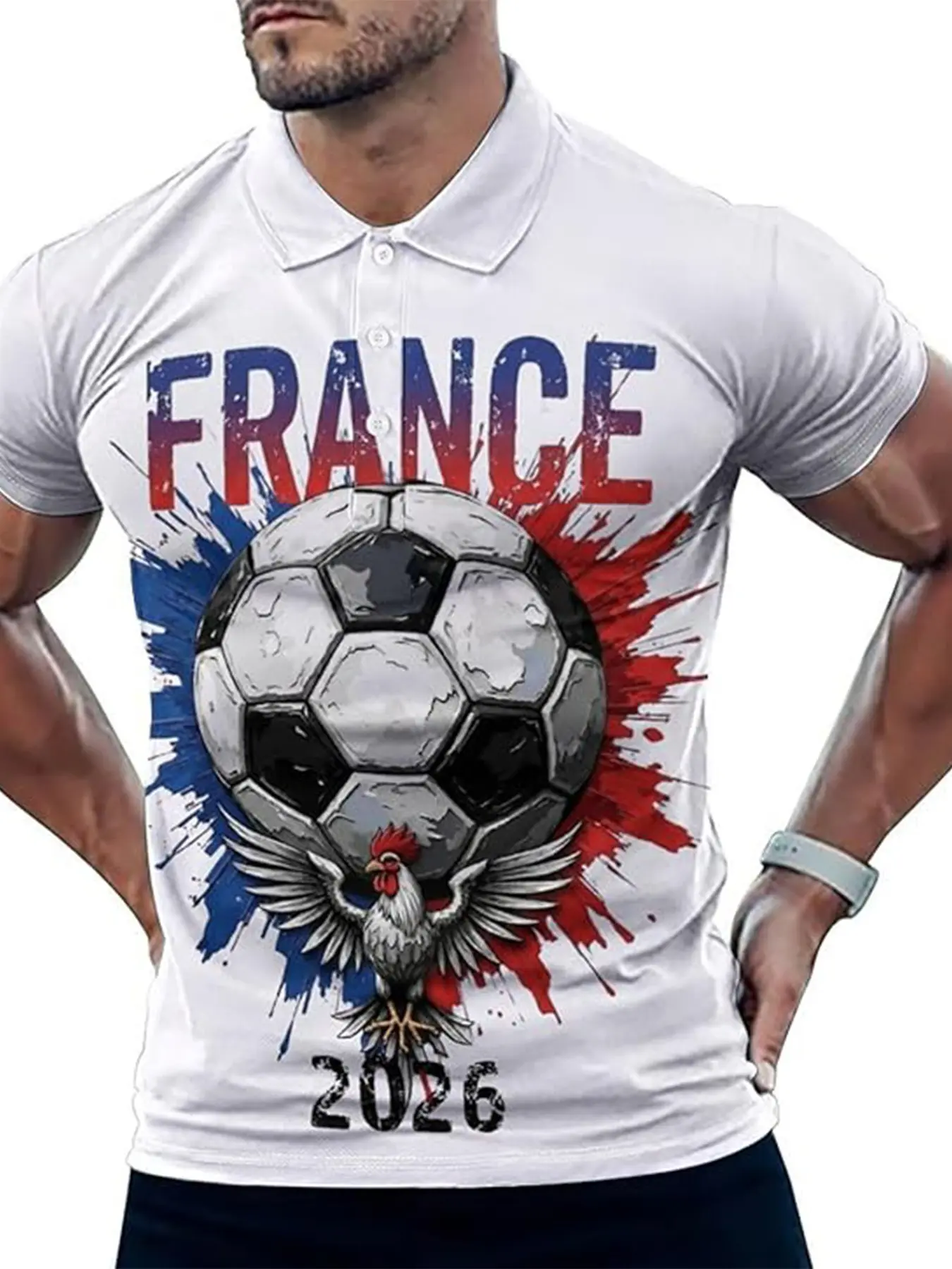 Unisex Polo Shirt, France Football Design, Breathable Stretch Fabric, Outdoor Sports Wear, Casual Sporty Top, Ideal for Soccer Matches & Casual Daily Use