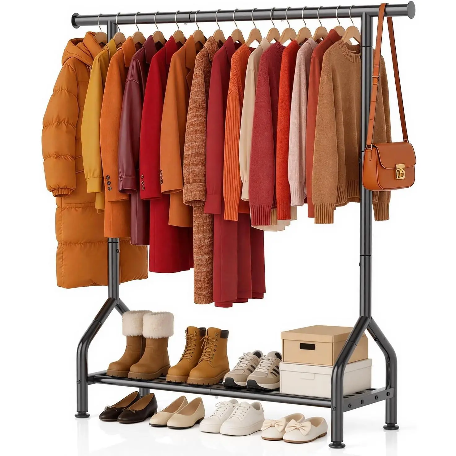 Sturdy Clothing Racks with Shelf, Metal Clothes Rack with Leveling  for  Clothes, Freestanding Garment Coat Rack for Bedroom, Apartment & Small Spaces, Black