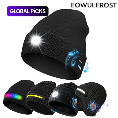 Wireless Beanie Hat with Light Headlamp Cap with Headphones and Speaker Mic, Gifts for Men Women #GLOBAL PICKS