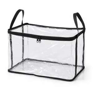Large Transparent Plastic Storage Box with Zipper Flip Lid, Durable Dust-Proof Container for Camping, Attic, Moving, Clothes & Books