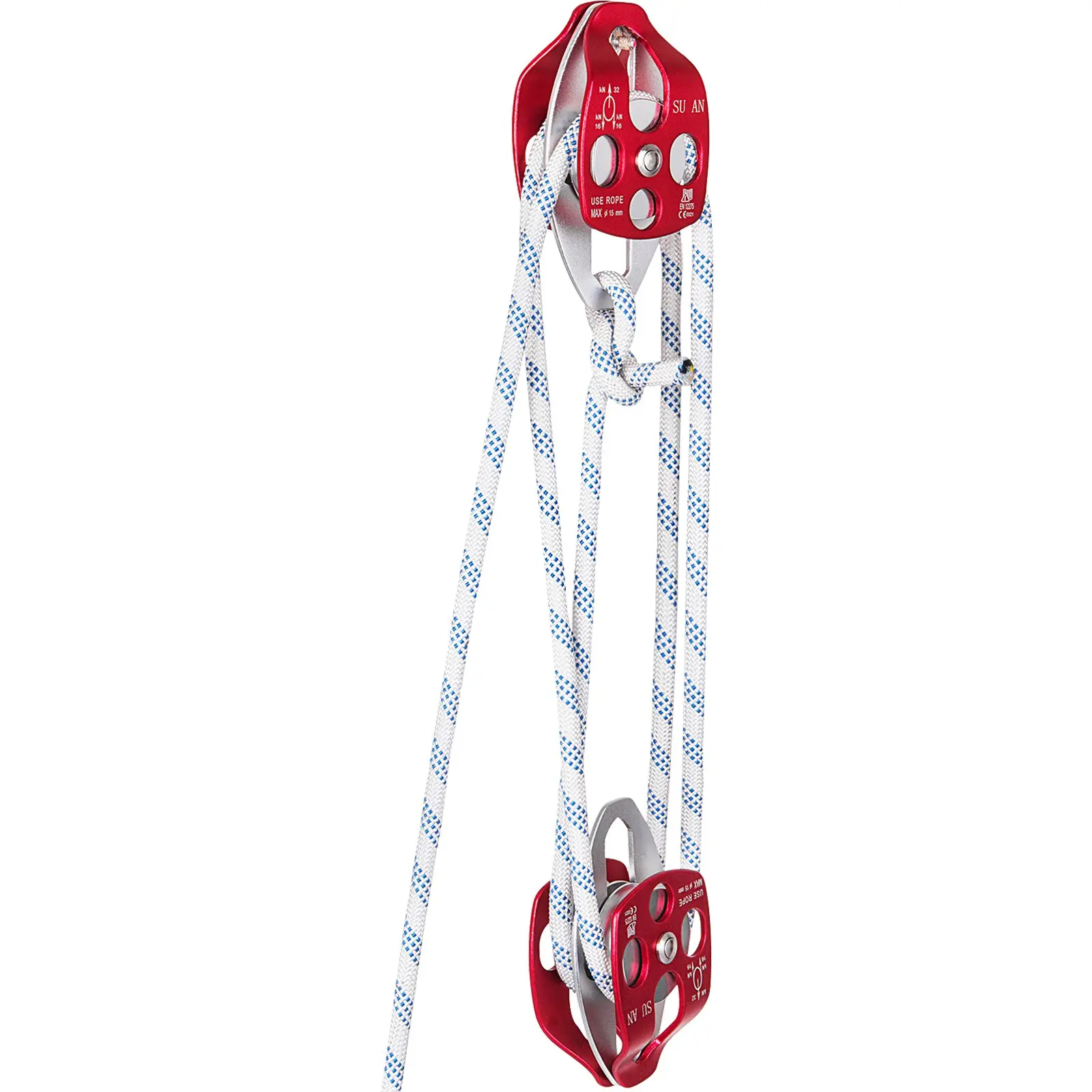 VEVOR Double Pulley Block & Rope Kit, 1/2 inch x 98 ft Braided Line, Dual Pulley Rigging System, 35 kN Breaking Strength for Tower Work, Hoisting, Training & Outdoor Applications