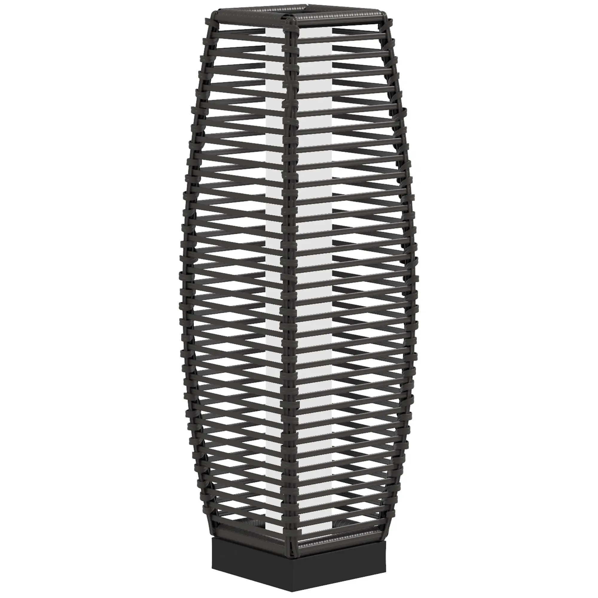Solar-Powered Rattan Floor Lamp, Auto On/Off LED Outdoor Garden Lantern, Pathway Light, Gray