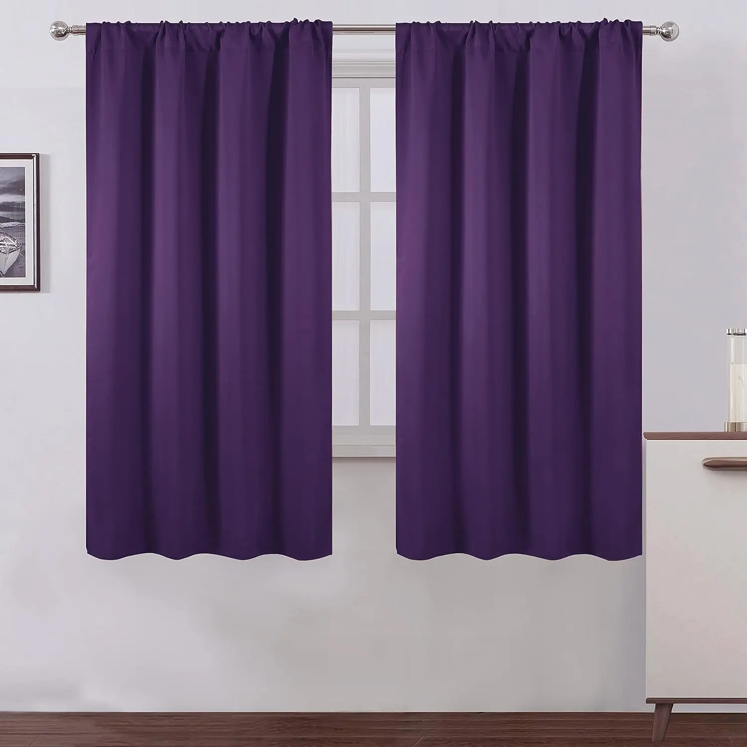 Solid Polyester Purple Blackout Curtains, 42x63 Inch Indoor Curtains, Set of 2 Panels for Bedroom
