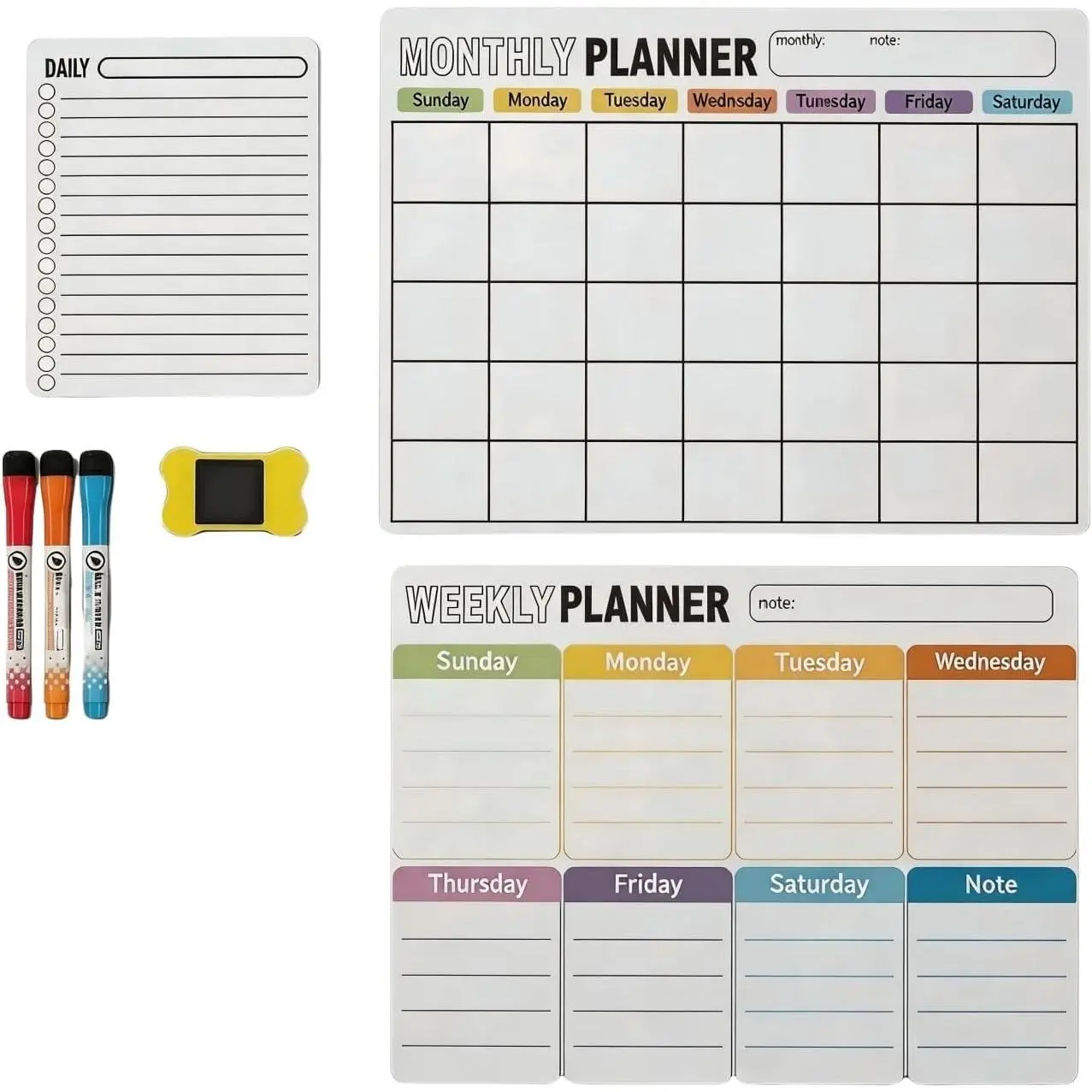 Fridge Calendar  for Refrigerator, Dry Erase Calendar Whiteboard Planner Set with Markers, Fridge Whiteboard Weekly Monthly Menu Board Meal Planner Organizer Chore Chart for Kitchen
