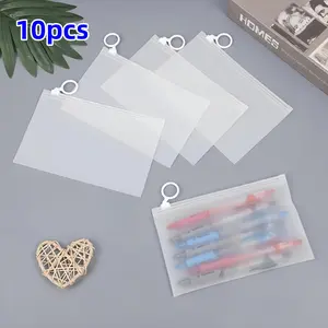 10pcs Plastic Envelopes, A6 Size Reusable Zipper File Folders, Semi-Transparent Waterproof Pe Envelopes, School and Office Supplies, 8.27 X 4.53 Inches