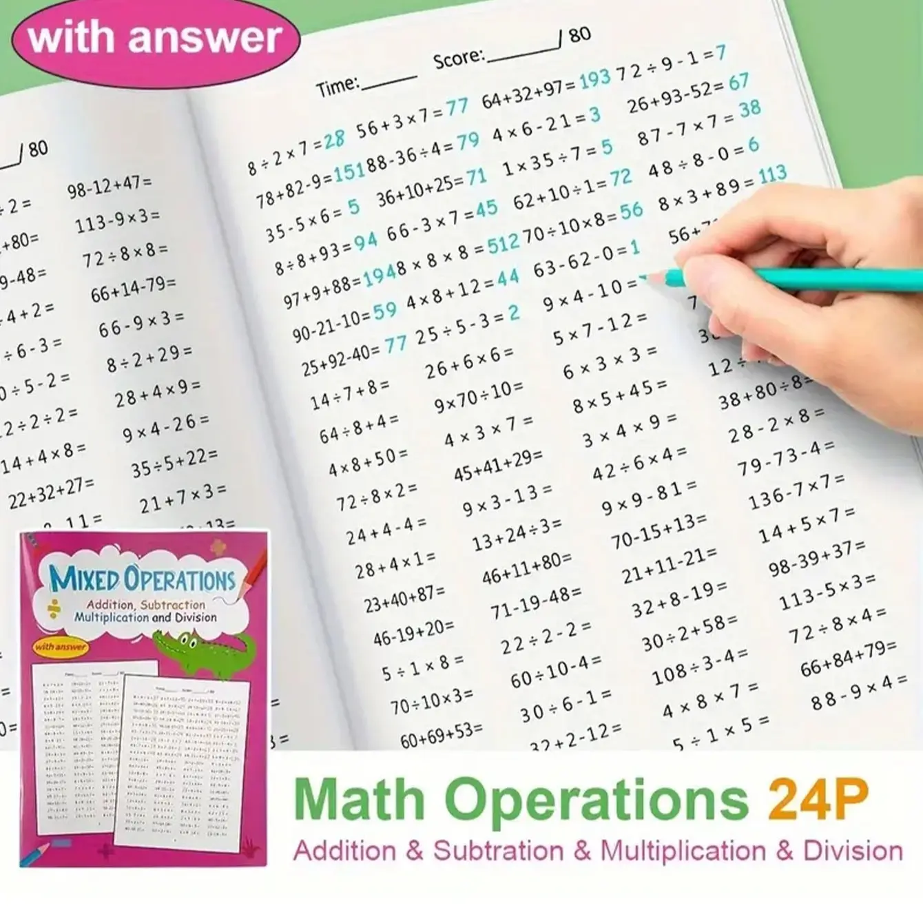 Grade 3 Math Practice Book: Addition, Subtraction, Multiplication, Division, Answer Key, Kids Arithmetic, Colorful Illustrations, Interactive Activities