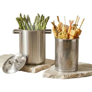 4.3L 20cm Tall Spaghetti Pasta Cooker with Strainer Basket, 304 Stainless Steel, 3-Ply Base for Noodles, Asparagus, Oden,  Hot Pot, Deep Frying, Dishwasher Safe