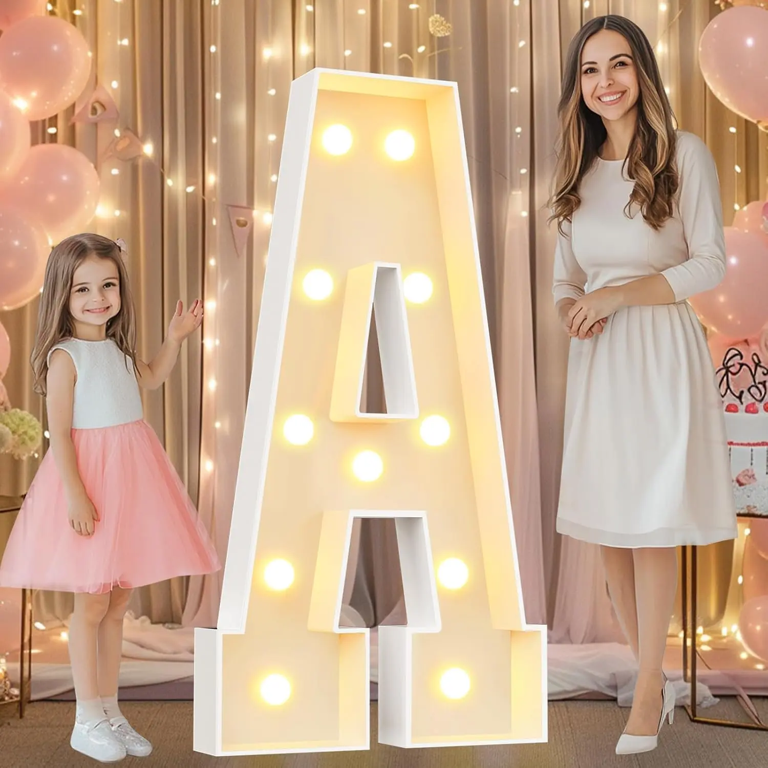 4 FT Marquee Light Up Letters, Marquee Letters 4 Feet Tall, Giant Mosaic Light Up Letter Sign for Birthday Party Baby Shower Graduation Wedding Decorations, Big Letter A