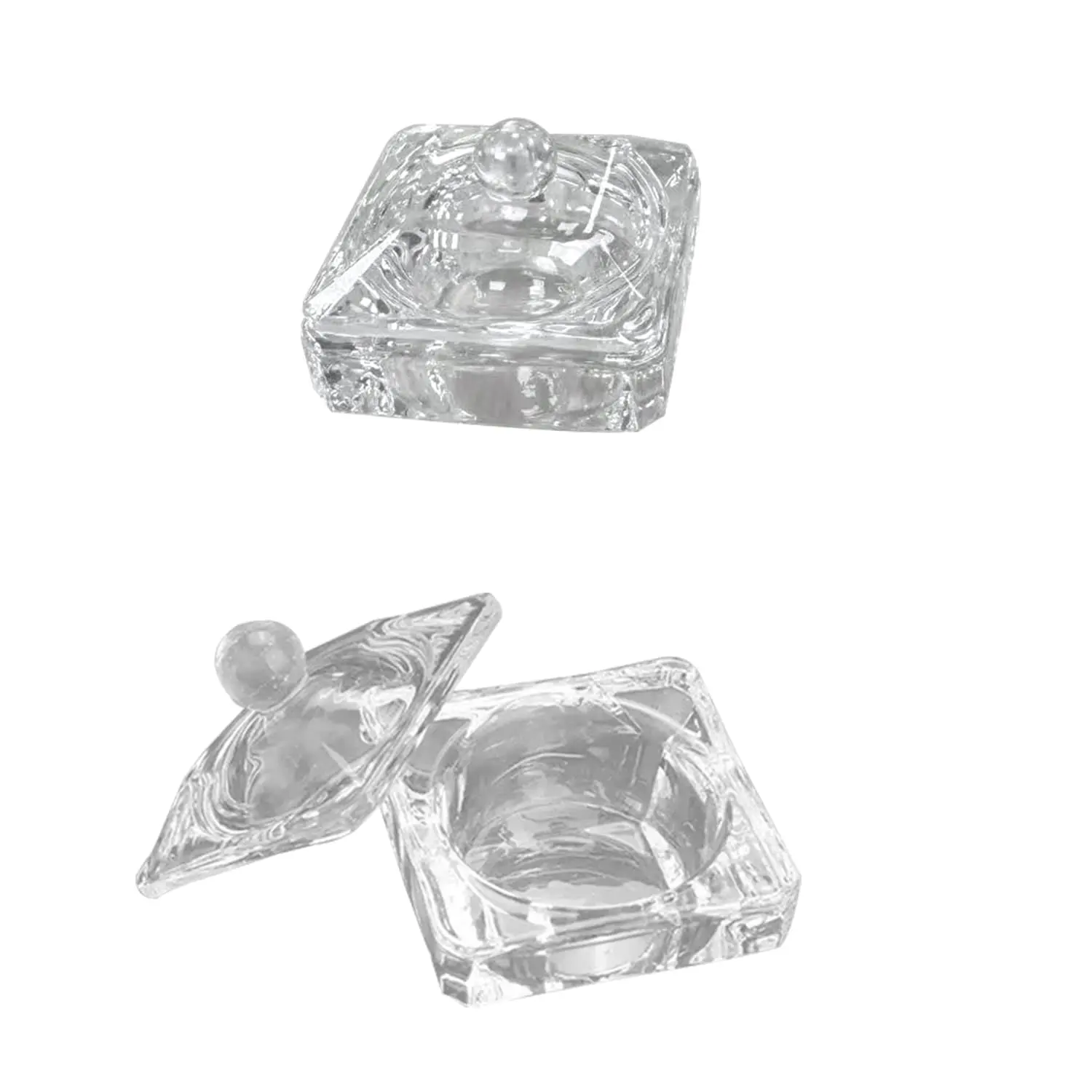Liquid Dish with Lid, Square    & Monomer Holder,  Clear Glass Container for Professional  Art  Application & Salon Manicure